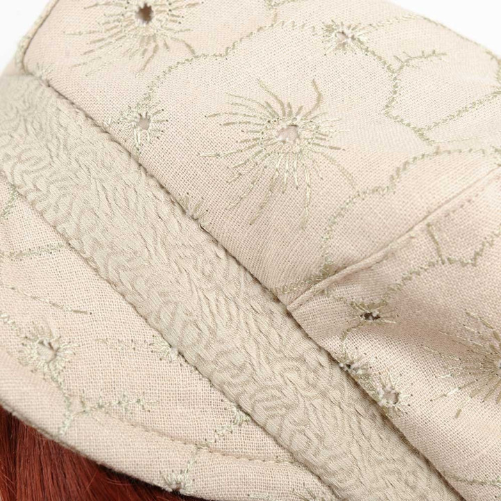 Casquette gavroche artisanale lin beige brodé fleurs
