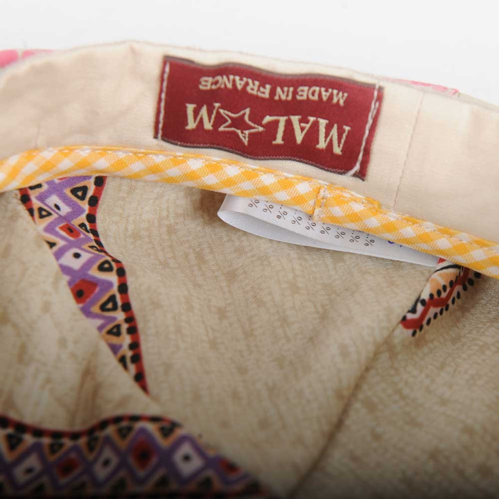 Beige and orange newsboy cap hat, Vintage fabric patchwork