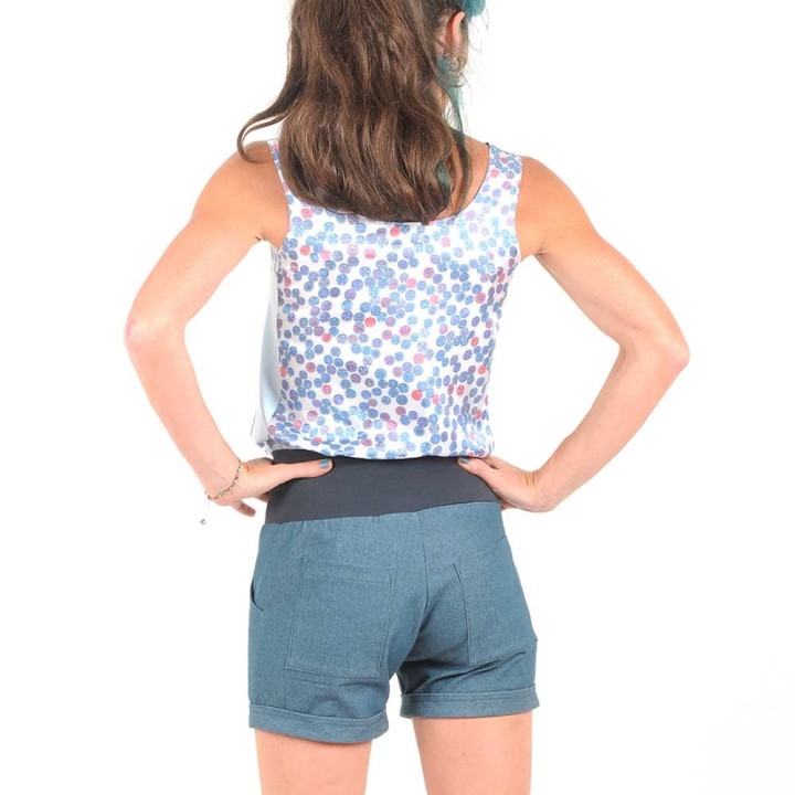 Short femme jeune créateur jean bleu stretch