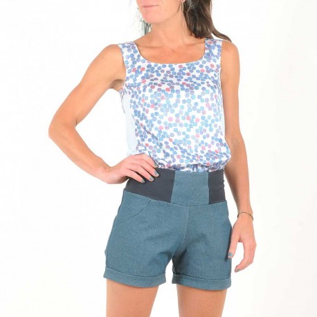 Short femme jean bleu stretch