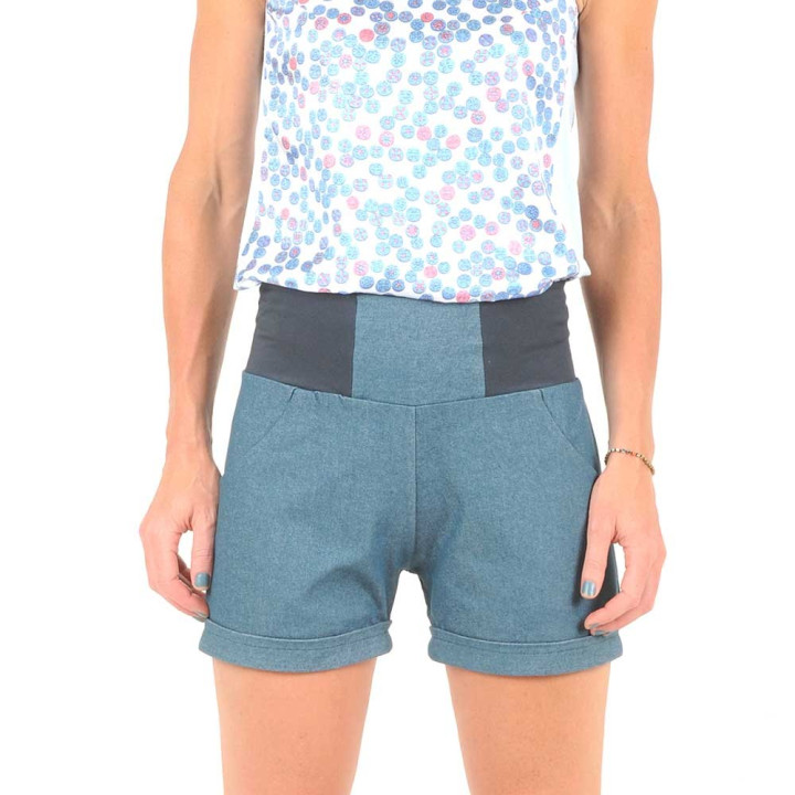 Short femme jean bleu stretch