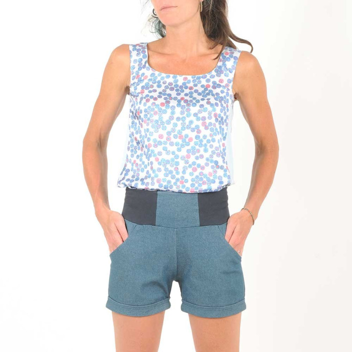 Short femme jean bleu stretch