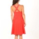 Bright red summer flared cotton jersey dress with crossed straps