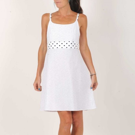 Short white polka dot summer dress with straps