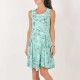 Aqua green linen sleeveless dress with sheer lace back