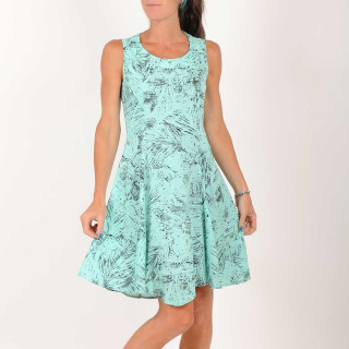 Aqua green linen sleeveless dress with sheer lace back