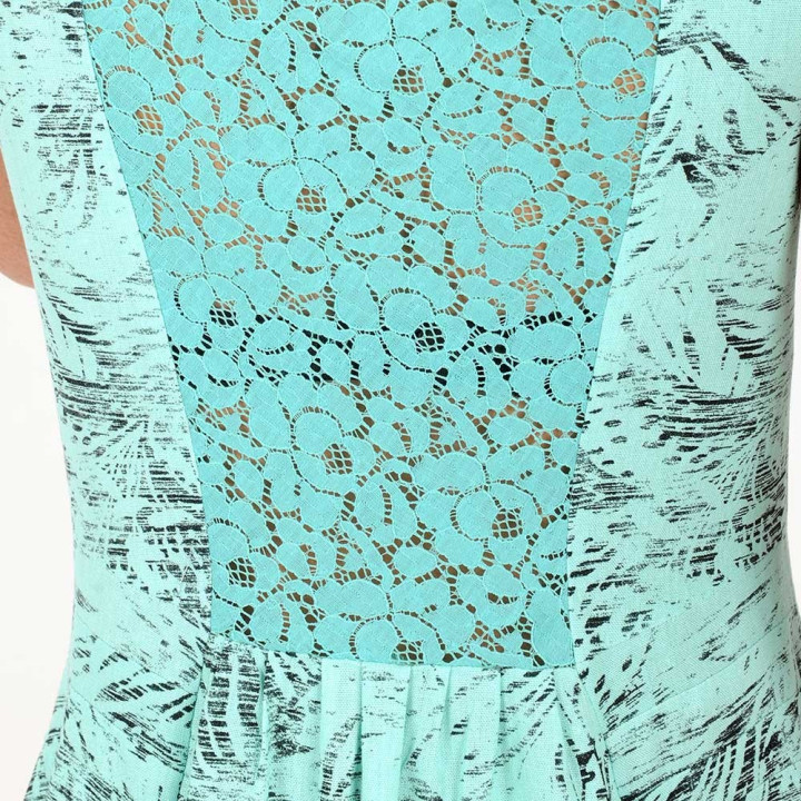 idée cadeau pour femme Robe lin vert turquoise sans manches, dos dentelle