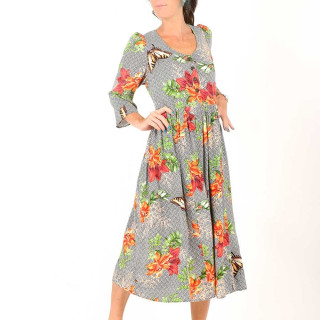 Robe d'été longue  originale de créateur à manches, viscose imprimée