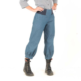 Blue stretchy denim womens puffy pants