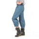 Blue stretchy denim womens puffy pants