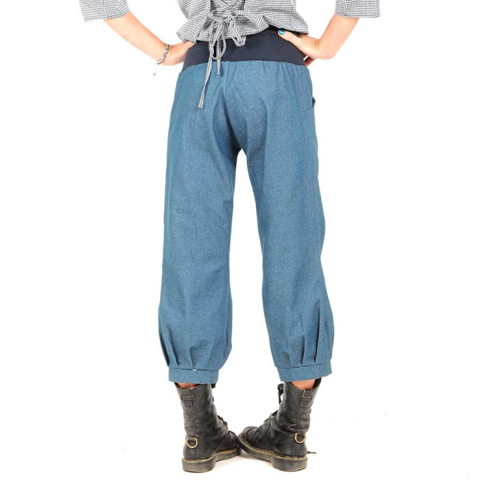 Blue stretchy denim womens puffy pants