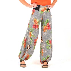Womens long supple puffy pants, geometric and floral print