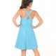 Blue flared cotton jersey dress with crossed straps