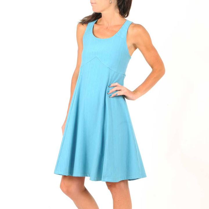 Robe fabriquée en France créateur femme fait main en france  en jersey  originale fabriqué en France coton bleu, à bretelles cro
