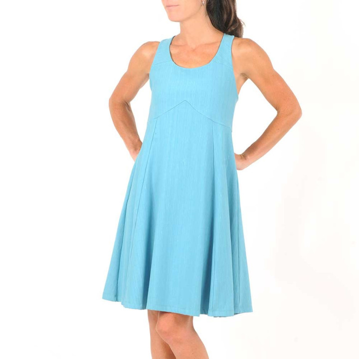 Robe fabrication artisanale fait main en france  en jersey  originale fabriqué en France coton bleu, à bretelles croisées dos