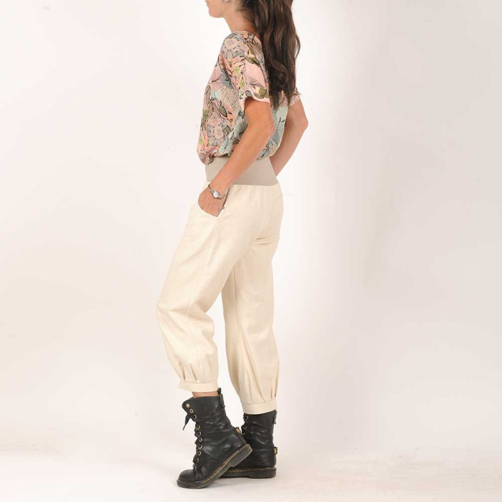 Womens puffy pants in beige silk