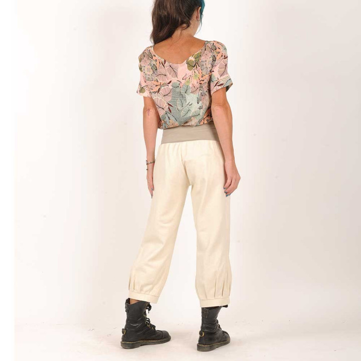 Womens puffy pants in beige silk