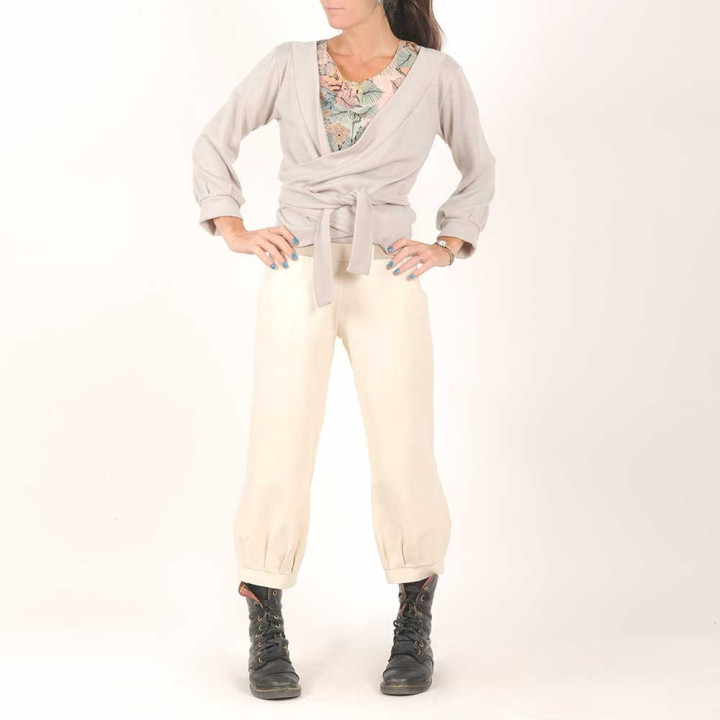 Pantalon créateur femme bouffant 4/5 créateur fabrication française en soie beige