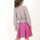 Dusty pink and glittery grey striped jersey wrap with puffy sleeves