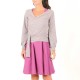 Dusty pink and glittery grey striped jersey wrap with puffy sleeves