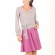 Dusty pink and glittery grey striped jersey wrap with puffy sleeves
