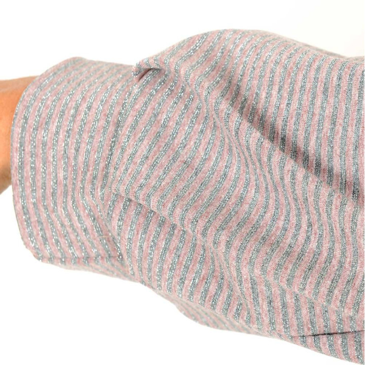 Dusty pink and glittery grey striped jersey wrap with puffy sleeves