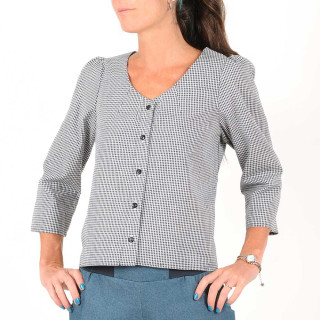 Black and white checkered cotton shirt, back lacing