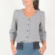 Black and white checkered cotton shirt, back lacing