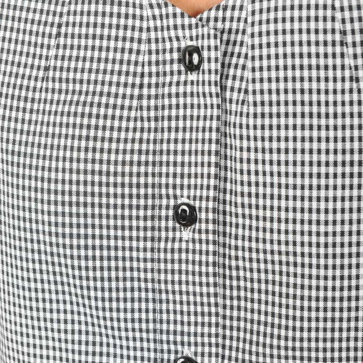 Black and white checkered cotton shirt, back lacing