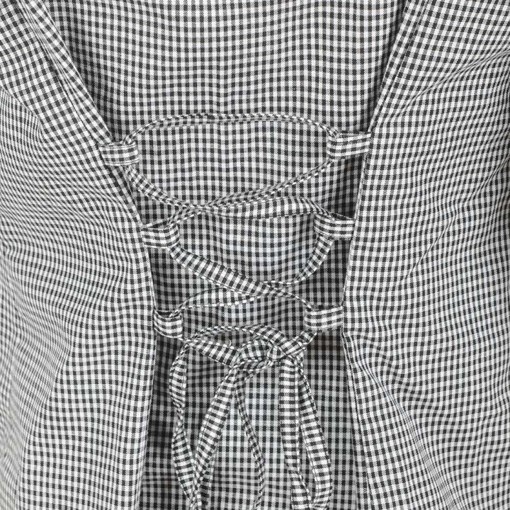 Black and white checkered cotton shirt, back lacing