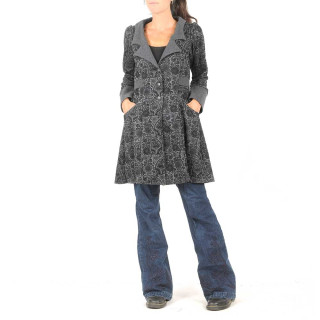 Veste originale fabriquée en France redingote femme, grise arabesques noires