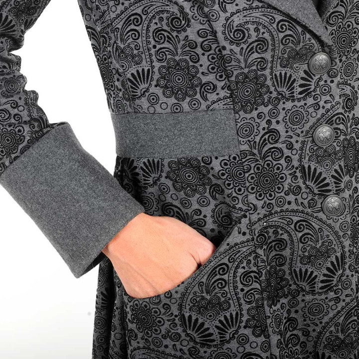 Womens Long Jacket, Grey and Black swirls
