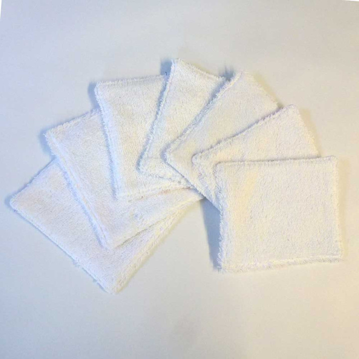 Set of 7 washable fabric face wipes, printed white cotton