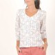White, blue, pink floral cotton shirt, back lacing