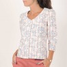 White, blue, pink floral cotton shirt, back lacing