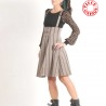 High waisted skirt with suspenders in brown and beige stripes