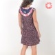 Floral blue and pink sleeveless dress with patchwork neckline