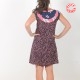 Floral blue and pink sleeveless dress with patchwork neckline