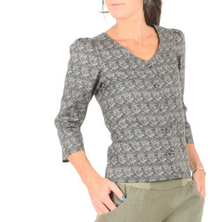 Chemisier coton fabrication artisanale gris imprimé, laçage dos