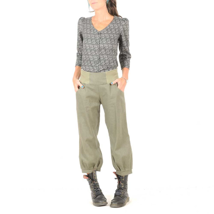 Chemisier made in France créateur français coton gris imprimé, laçage dos