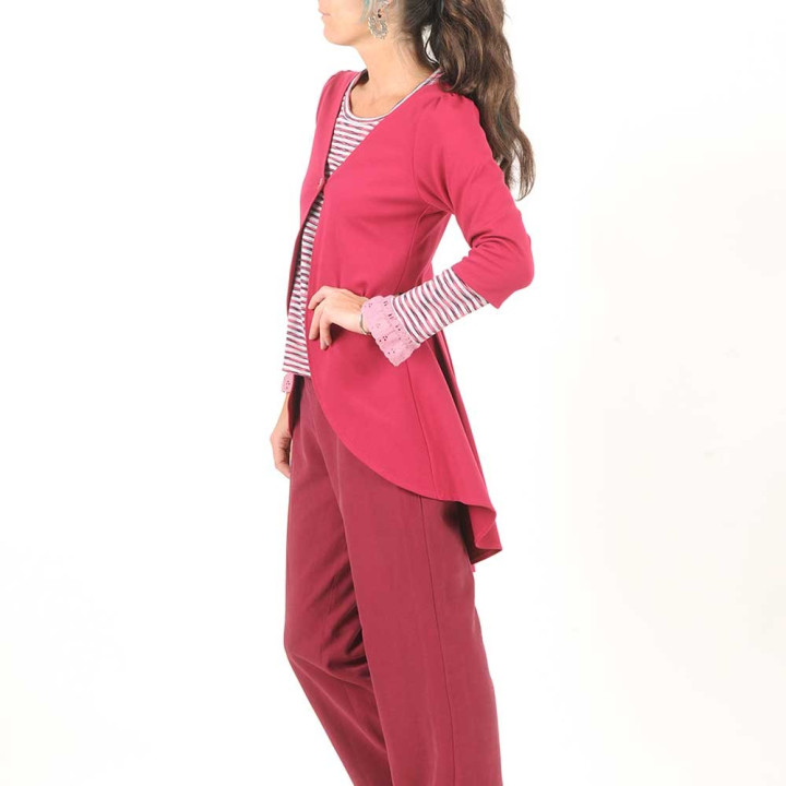 Long fuchsia pink jersey swallowtail sweater