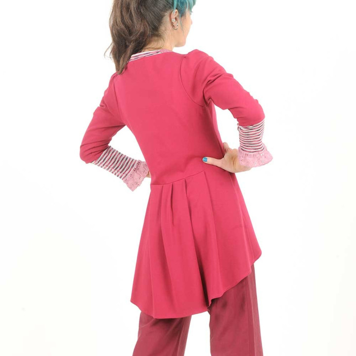 Long fuchsia pink jersey swallowtail sweater