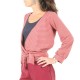 Red and glittery grey striped jersey wrap with puffy sleeves