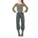 Womens navy and green checkered pants, stretchy jersey belt