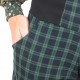 Pantalon artisanal femme 4/5 écossais marine, noir et vert, ceinture jersey
