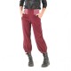 Pantalon fabriqué en France jeune créateur femme 4/5 velours bordeaux côtelé, ceinture jersey