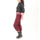 Pantalon jeune créateur fabriqué en France jeune créateur femme 4/5 velours bordeaux côtelé, ceinture jersey