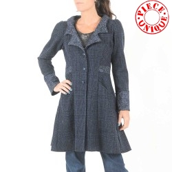 Womens Long Jacket, Blue and Black Plaid Wool