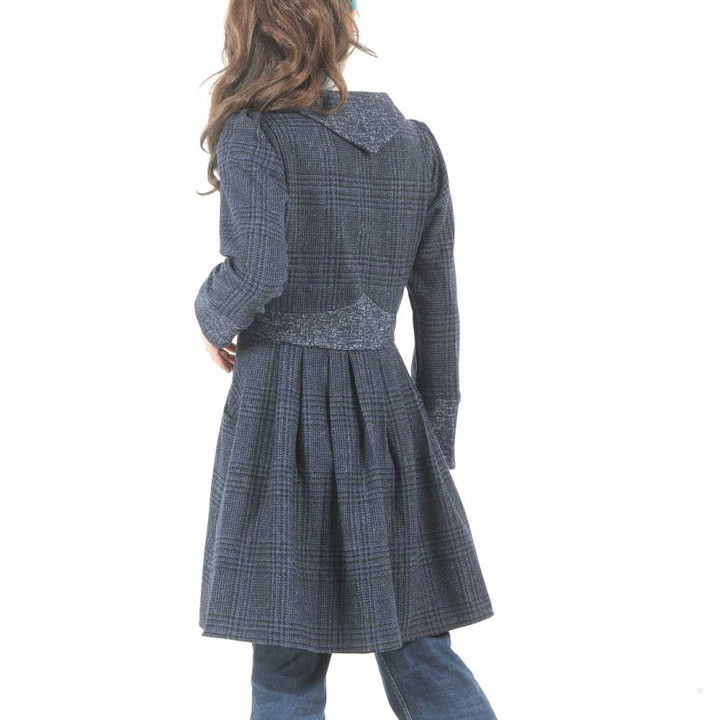 Veste redingote originale fabriquée en France femme, bleue et noire