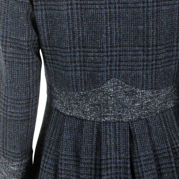 Womens Long Jacket, Blue and Black Plaid Wool